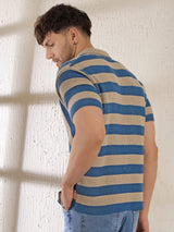 Beige & Blue Striped Crotchet Knitted Shirt Shirts Fugazee 
