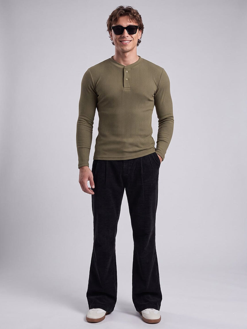 Olive Parker Ribbed Henley Tshirt T-Shirts Fugazee