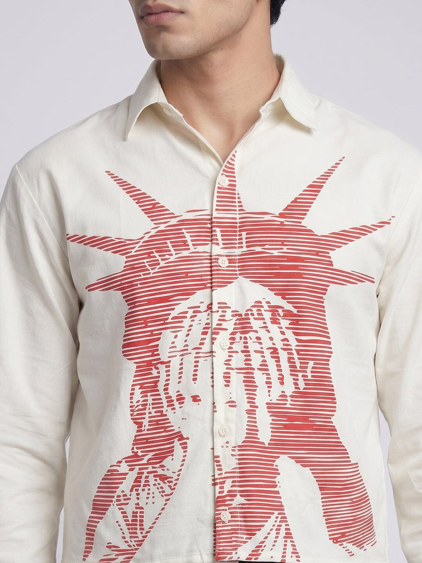 White Corduroy Graphic Cropped Shirt Shirts Fugazee