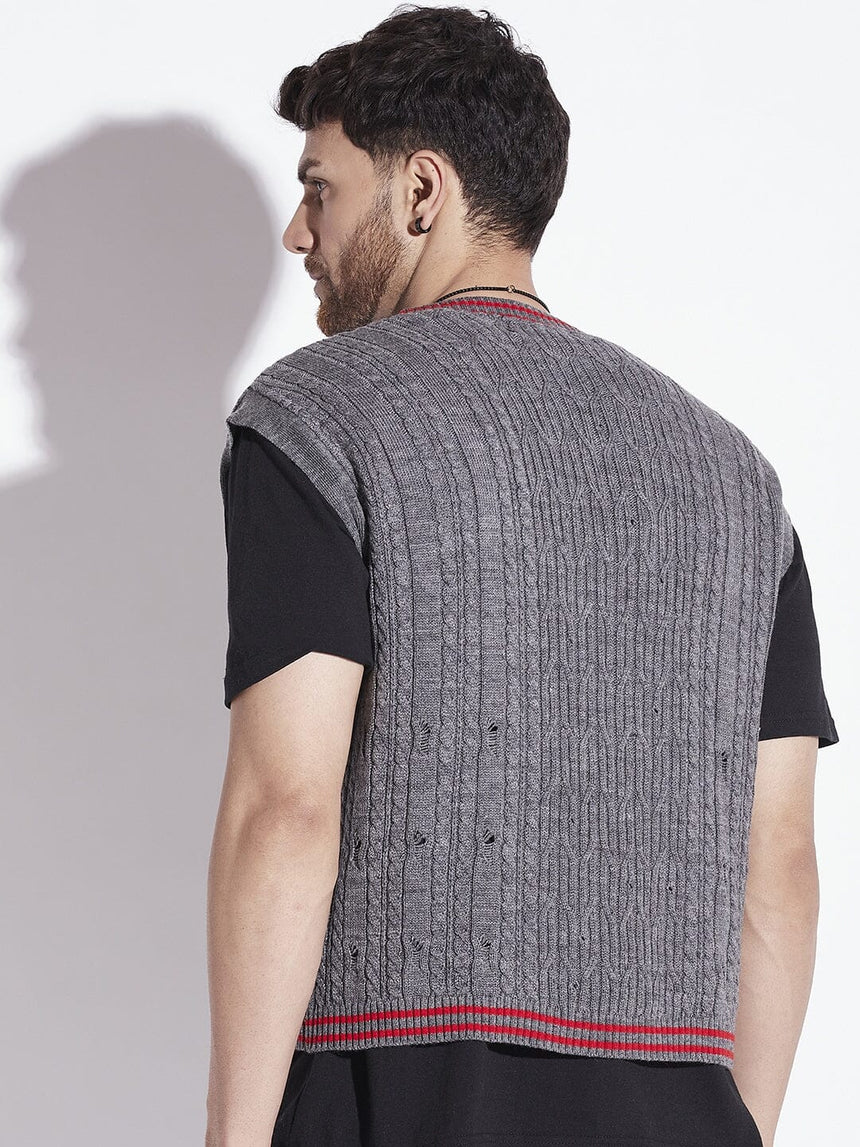 Charcoal Knitted Sleeveless Sweater Sweaters Fugazee