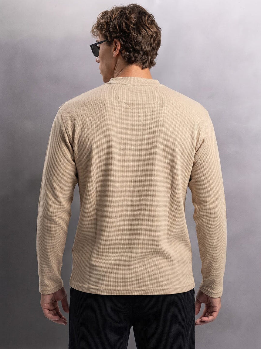 Beige Waffle Relaxed Henley Tshirt T-Shirts Fugazee