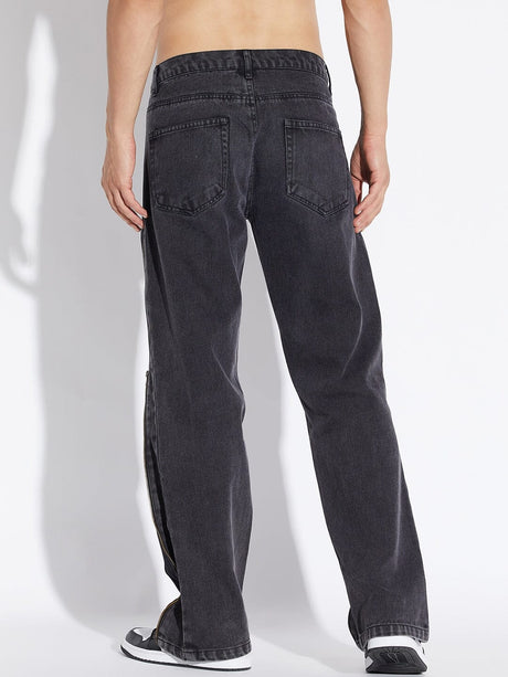 Black Zipped Adjustable Flared Denim Jeans Fugazee