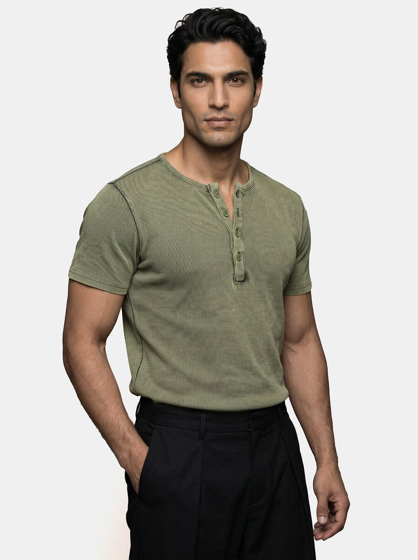Foilage Acid Ribbed Henley Short Sleeves Tshirt T-Shirts Fugazee