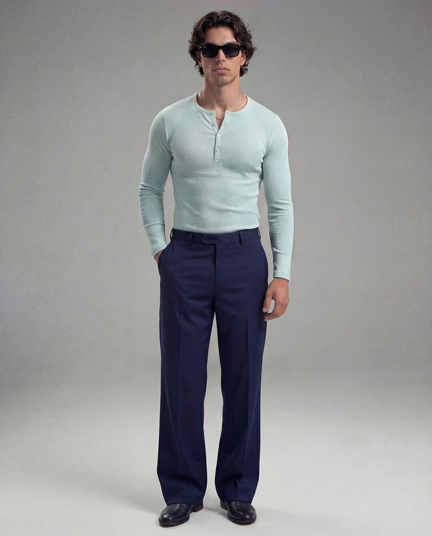 Pastel Mint Green Ribbed Henley Longsleeves Tshirt T-Shirts Fugazee