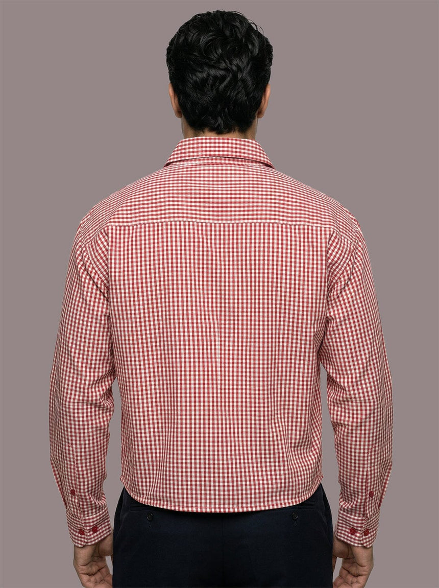 Red Checkered Chinese Frog Buttoned Cropped Shirt Shirts Fugazee