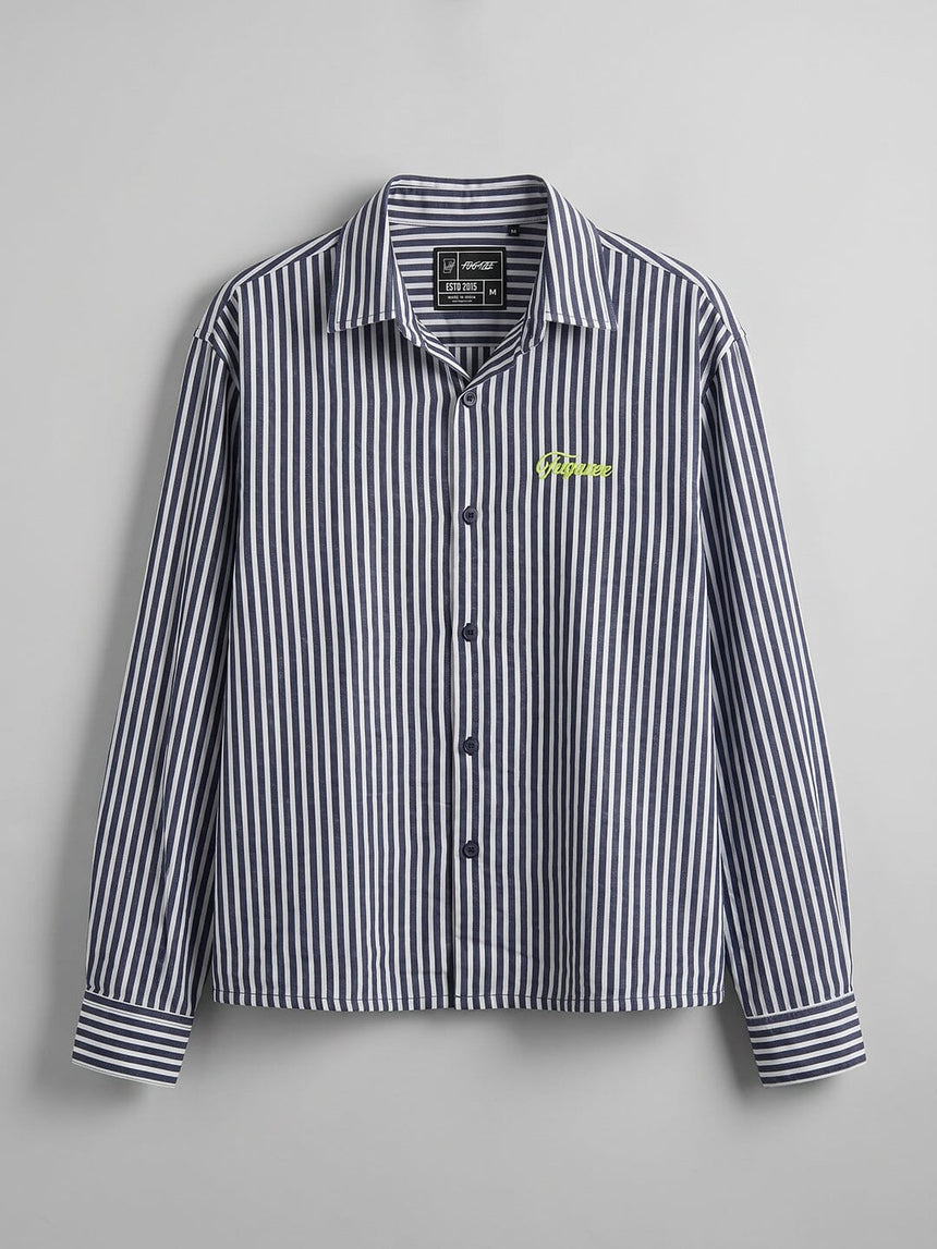 Navy Striped Seersucker Cropped Shirt Shirts Fugazee