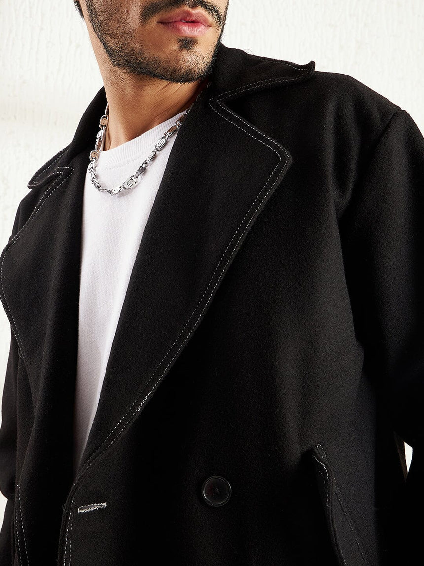 Black Contrast Stitch Blazer Jackets Fugazee