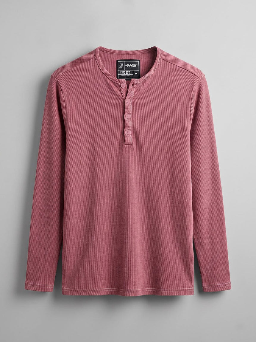 Crimson Acid Washed Ribbed Longsleeve Henley Tshirt T-Shirts Fugazee