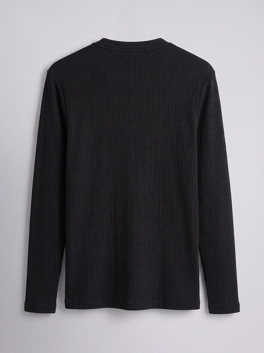 Black Parker Ribbed Henley Tshirt T-Shirts Fugazee