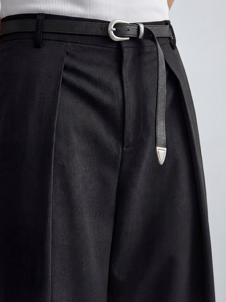 Black Pleated Tailored Trousers Trousers Fugazee