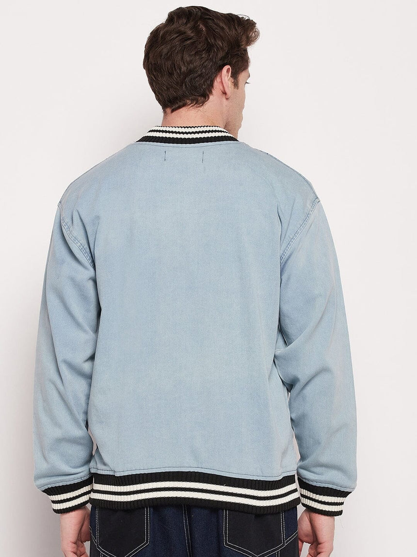 Blue Denim Varsity Jacket Jackets Fugazee