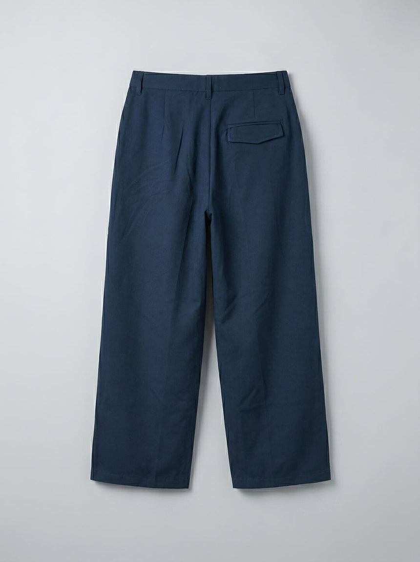 Navy Double Waisted Pleated Trousers Trousers Fugazee