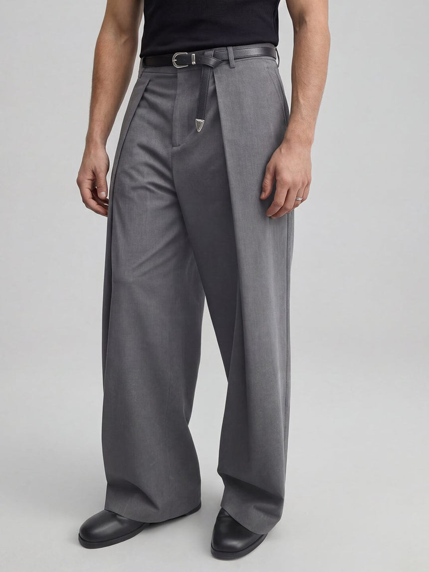 Grey Pleated Tailored Trousers Trousers Fugazee