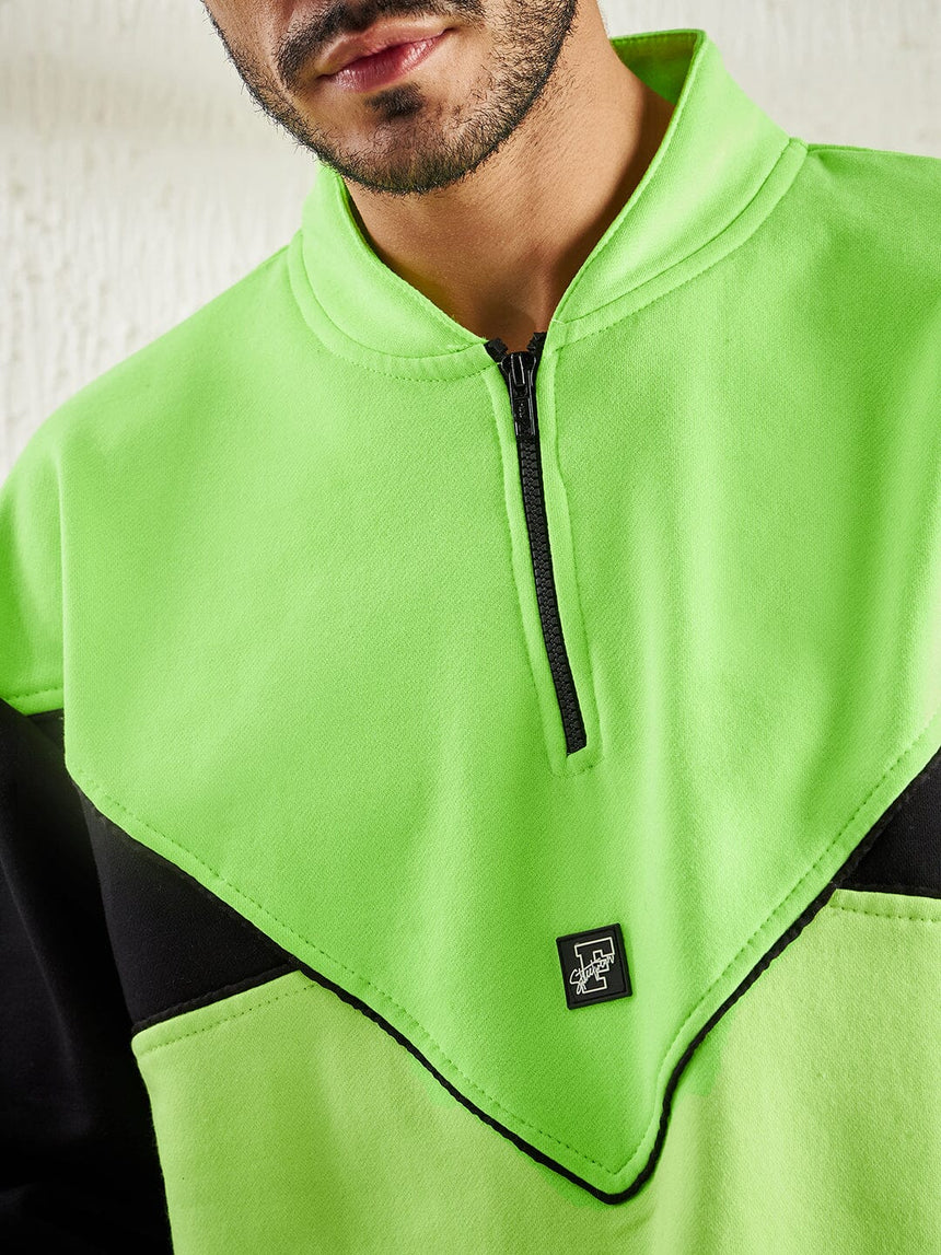 Neon And Black Oversized Cut Sew Sweatshirt Sweatshirts Fugazee