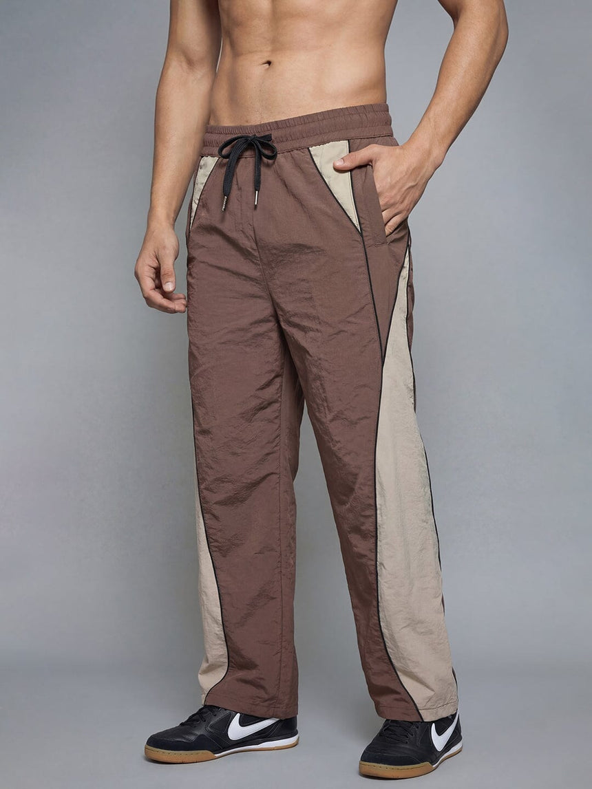 Brown And Beige Cut And Sew Trackpants Trackpants Fugazee