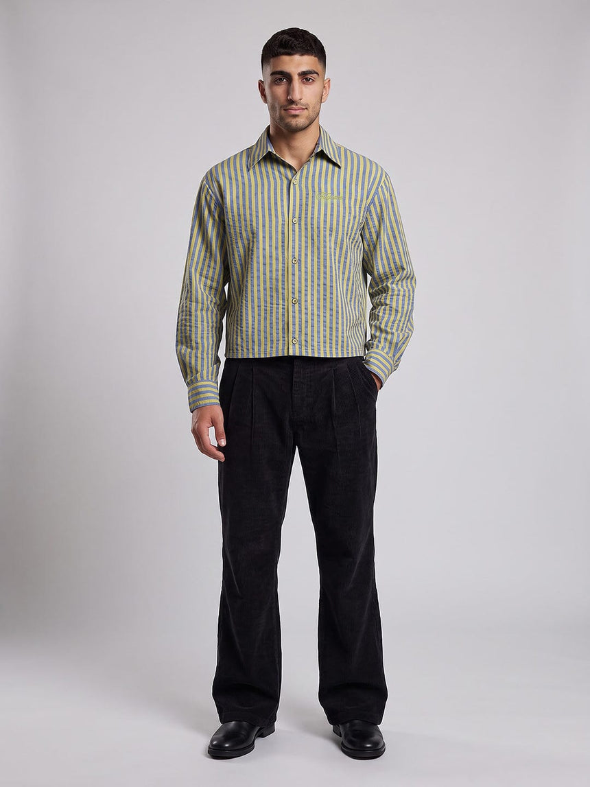 Warm Green & Blue Striped Cropped Shirt Shirts Fugazee