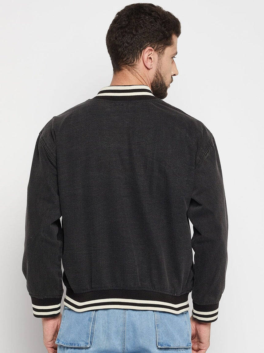 Grey Denim Varsity Jacket Jackets Fugazee