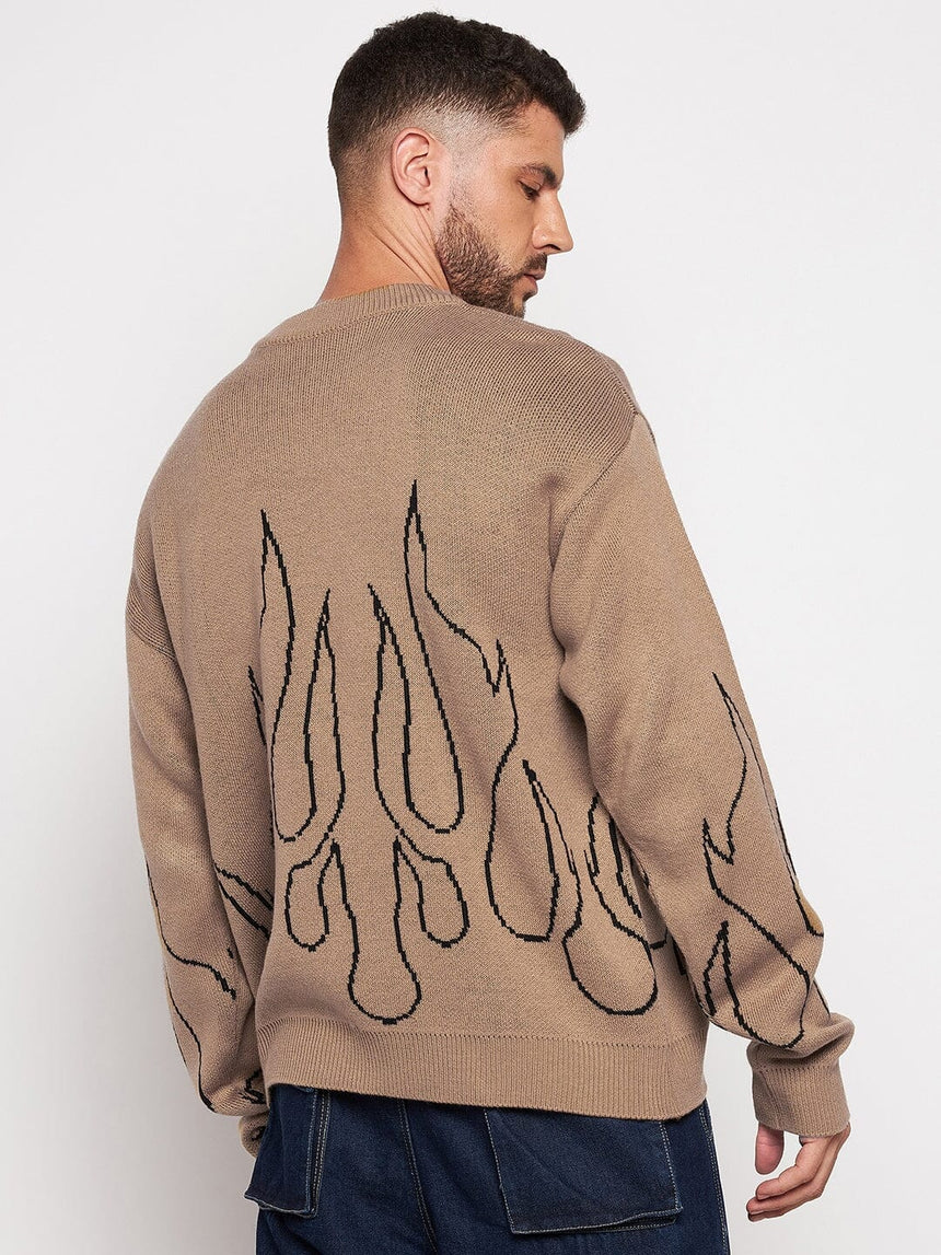 Beige Flames Oversized Sweater Sweaters Fugazee