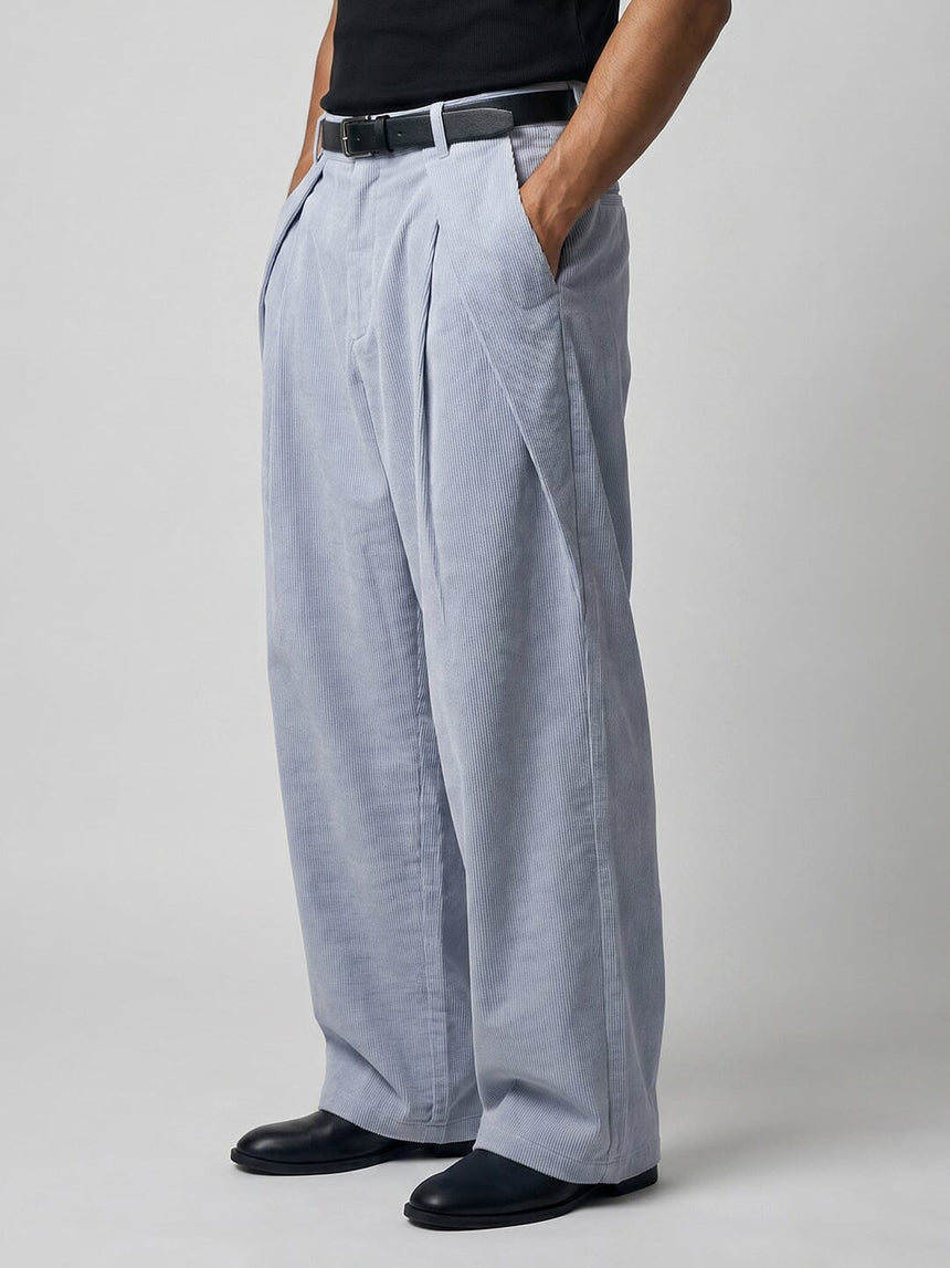 Whispy Blue Pleated Corduroy Trousers Trousers Fugazee