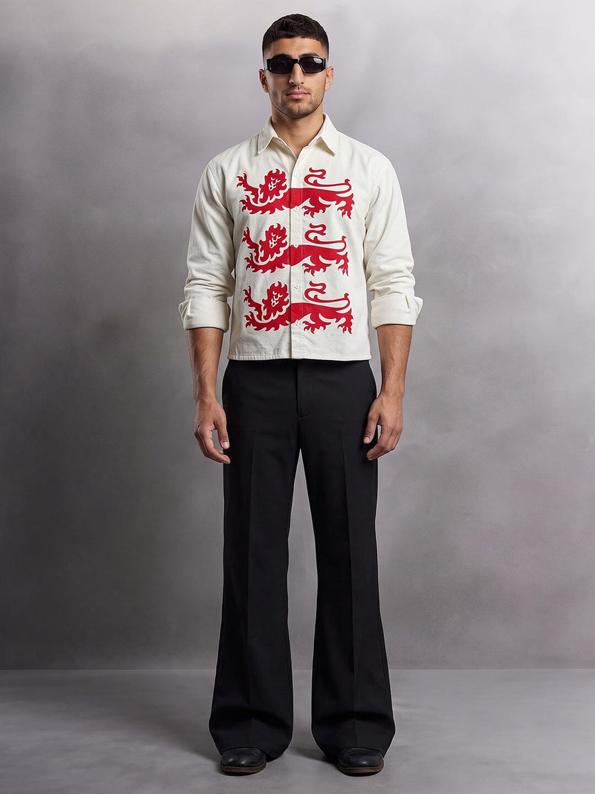Ecru Lions Graphic Cropped Corduroy Shirt Shirts Fugazee