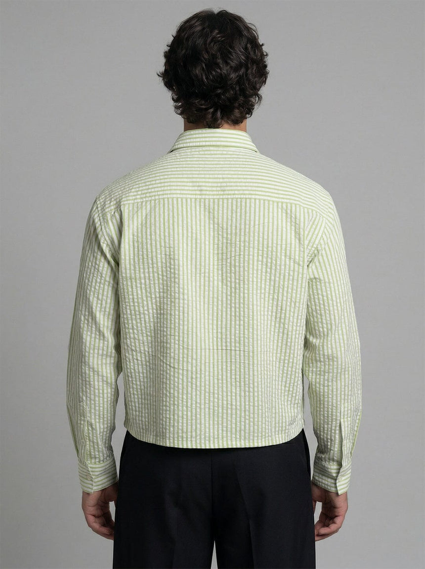 Lime Striped Seersucker Cropped Shirt Shirts Fugazee