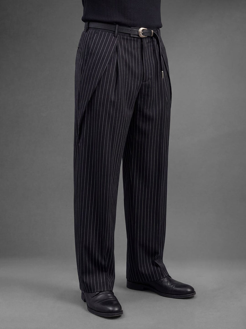 Black striped pleated Korean pants Trousers Fugazee