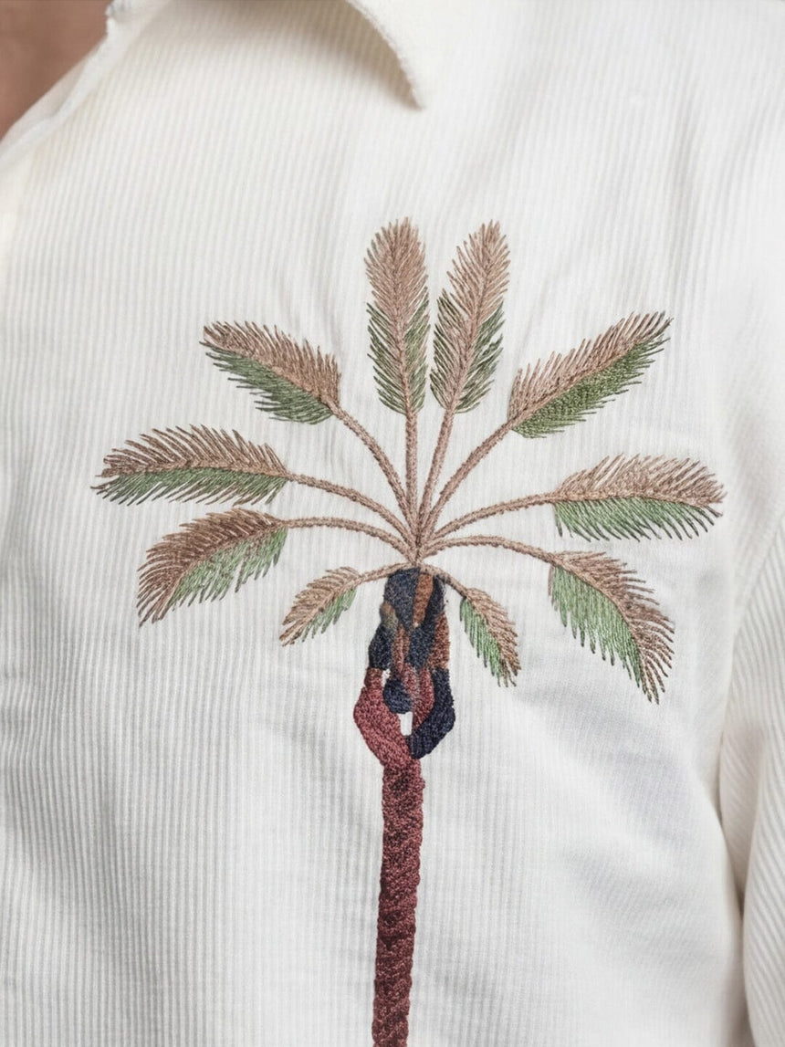 White Palm Embroidery Corduroy Short Sleeves Shirt Shirts Fugazee