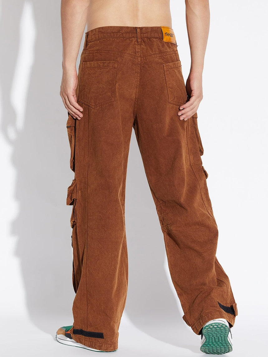 Brown Super Baggy Cargo Denim Jeans Fugazee