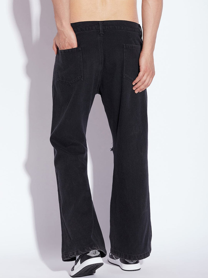 Black Knee Ripped Flared Denim Jeans Fugazee