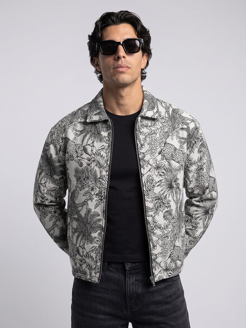 Ecru Tiger Tapersty Cropped Harrington Jacket Jackets Fugazee