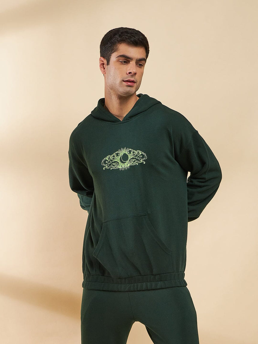 Moss Green Embroidered Oversized Hoodie Sweatshirts Fugazee