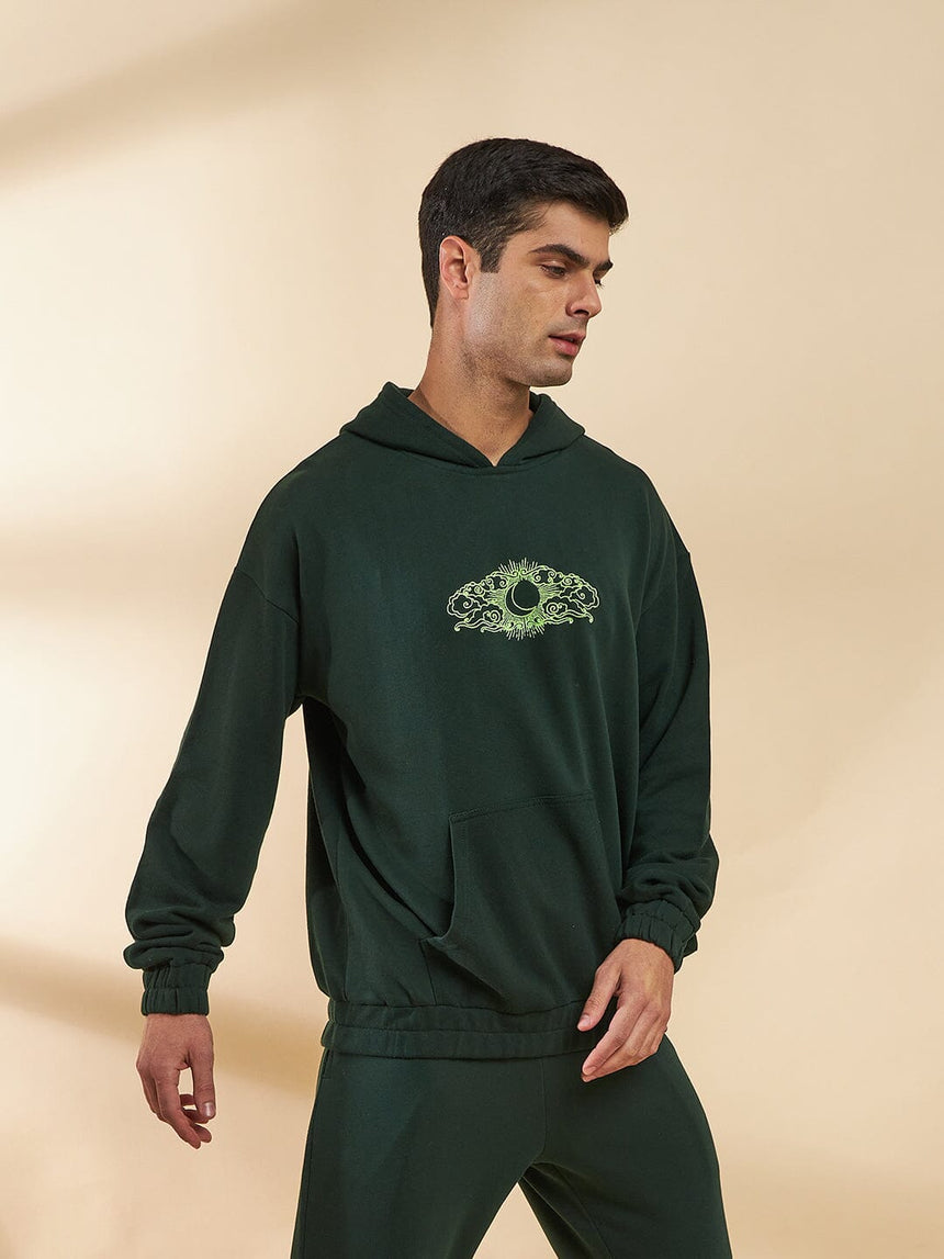 Moss Green Embroidered Oversized Hoodie Sweatshirts Fugazee