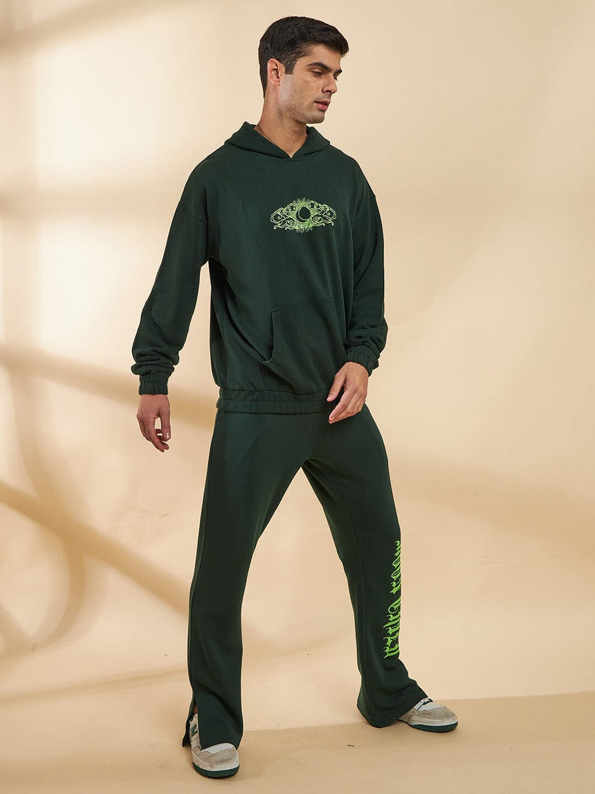 Moss Green Embroidered Oversized Hoodie Sweatshirts Fugazee