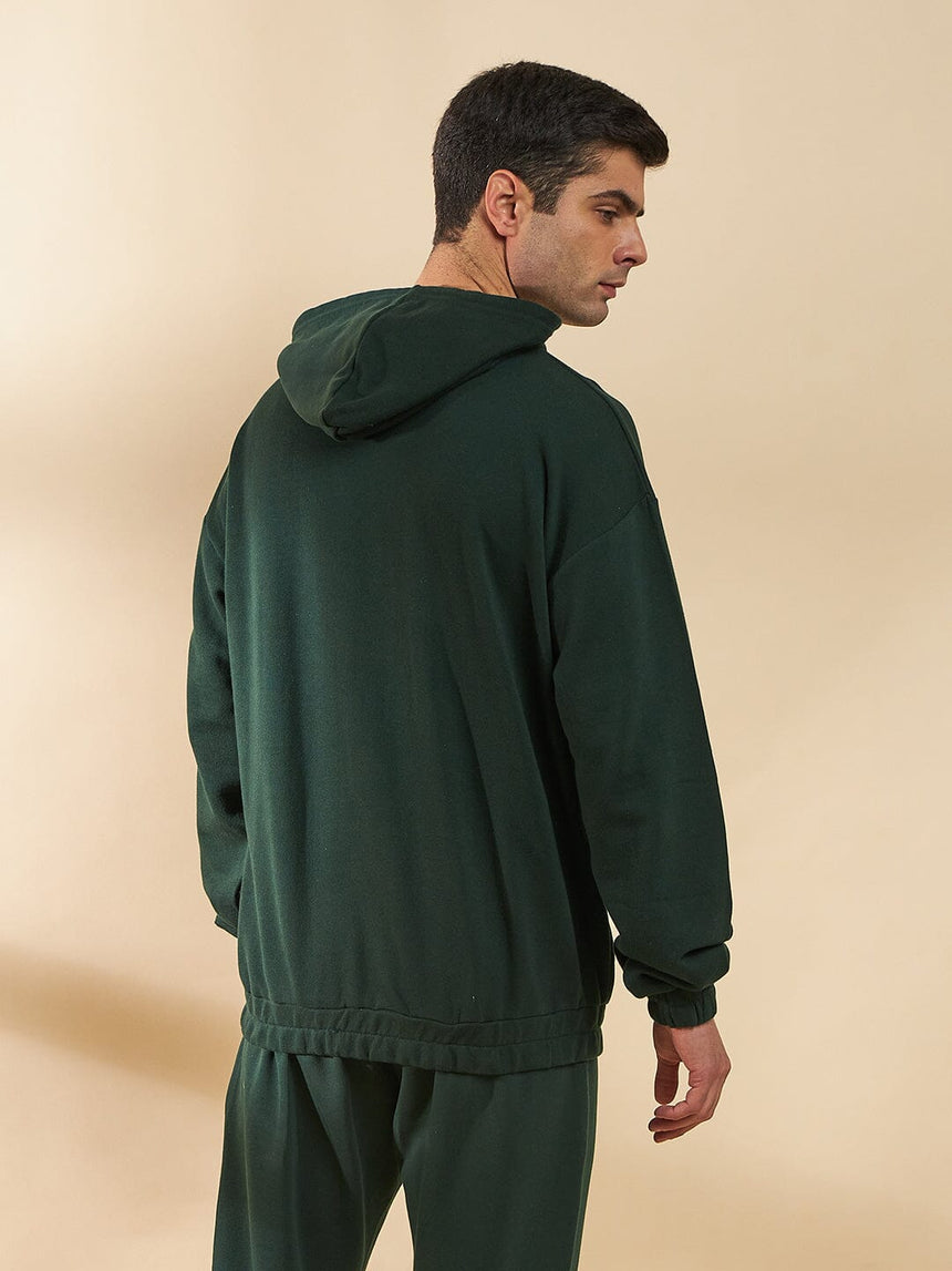 Moss Green Embroidered Oversized Hoodie Sweatshirts Fugazee