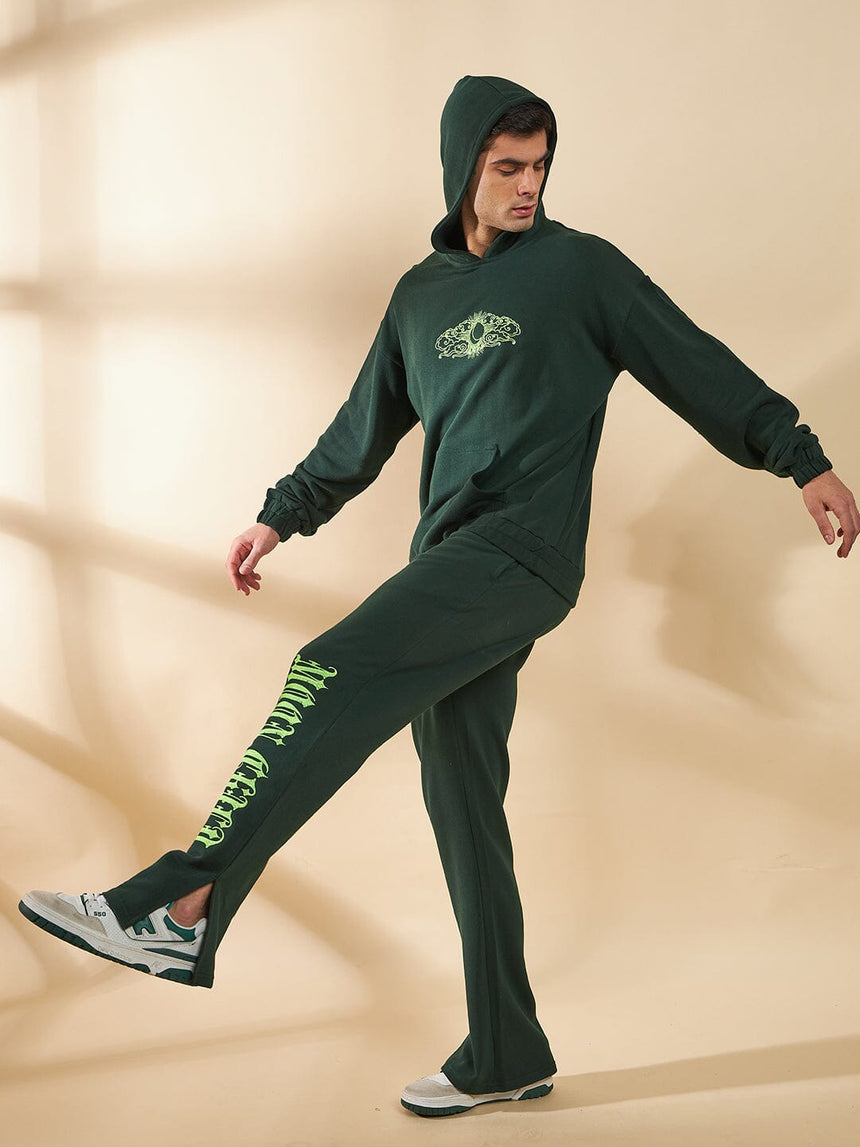 Moss Green Embroidered Oversized Hoodie Sweatshirts Fugazee