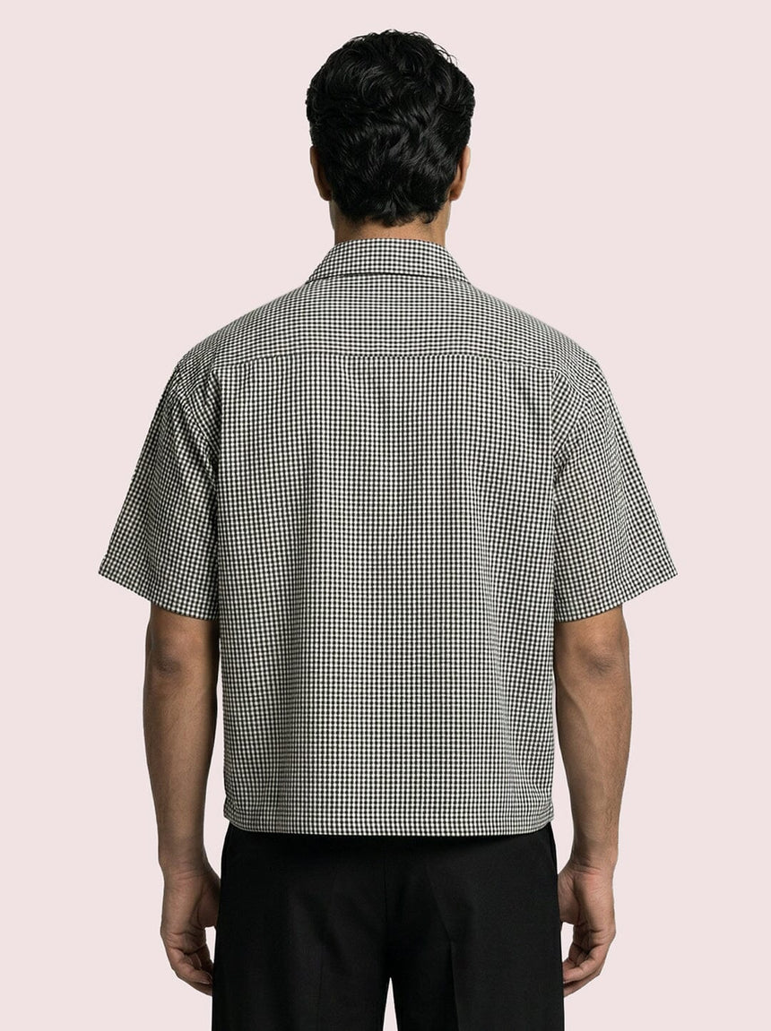 Black Checkered Chinese Frog Buttoned Cropped Shirt Shirts Fugazee