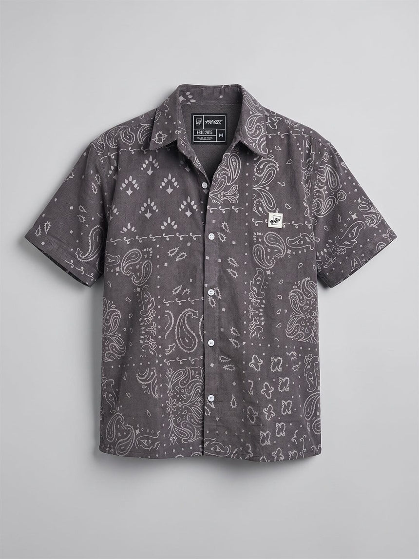 Grey Paisley Cropped Shirt Shirts Fugazee