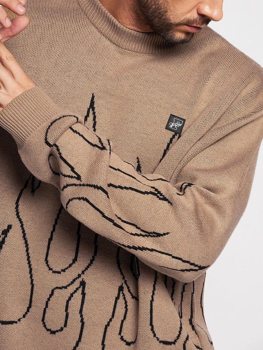 Beige Flames Oversized Sweater Sweaters Fugazee