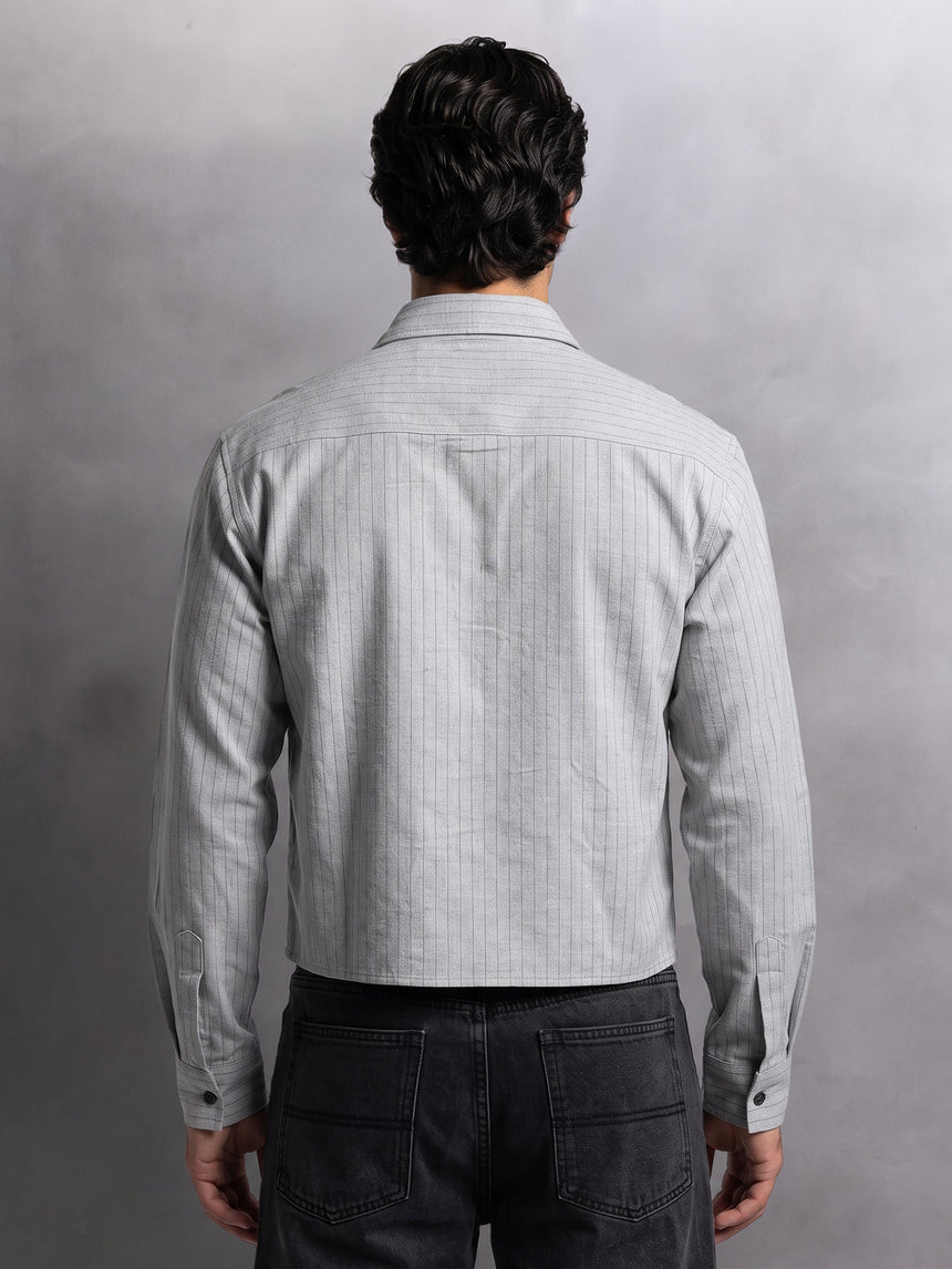 Grey Striped Cropped Full Sleeves Shirt Shirts Fugazee