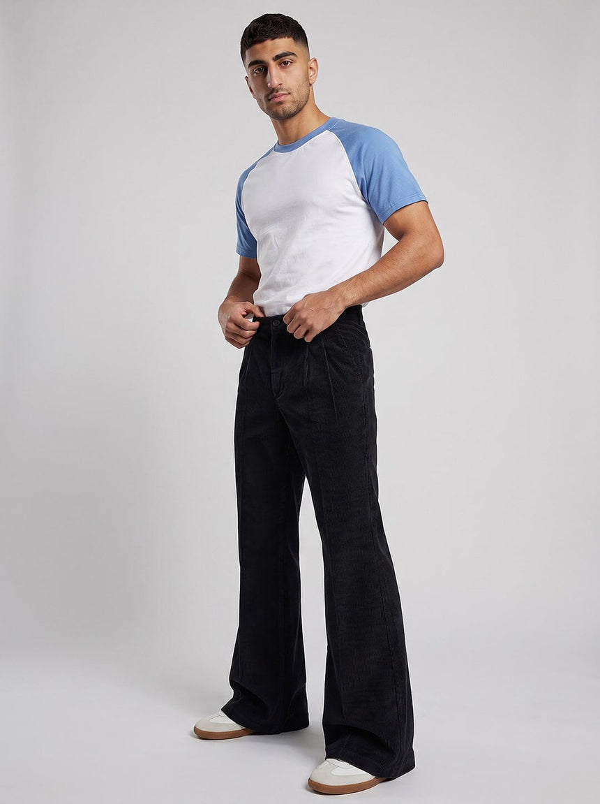 Black Corduroy High Waisted Flared Trousers Trousers Fugazee