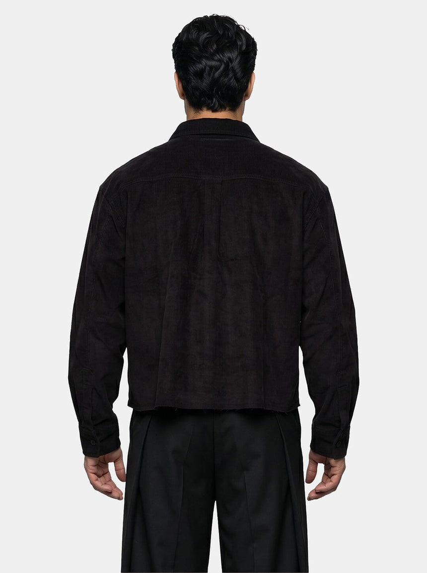 Black Corduroy Chinese Knot Buttoned Cropped Shirt Shirts Fugazee