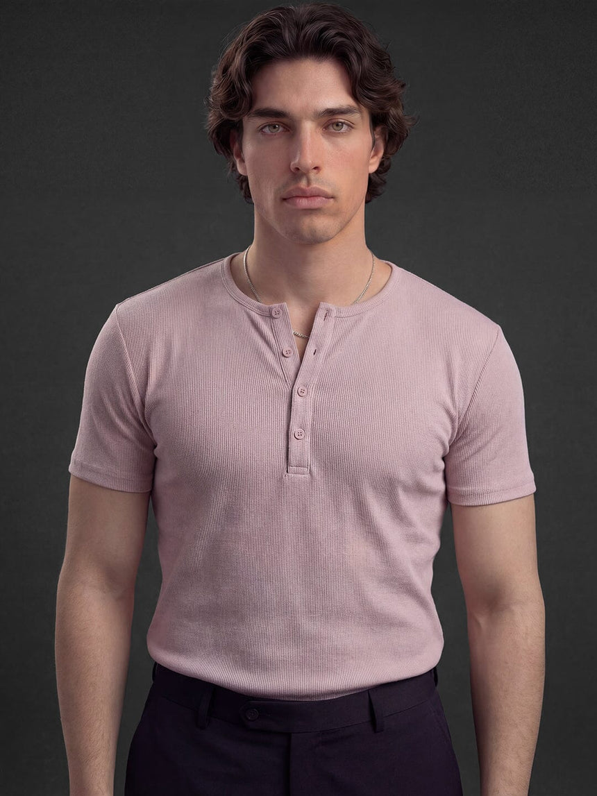 Tropical Peach Ribbed Henley Short Sleeves Tshirt T-Shirts Fugazee