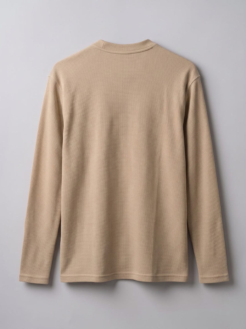 Beige Waffle Relaxed Henley Tshirt T-Shirts Fugazee