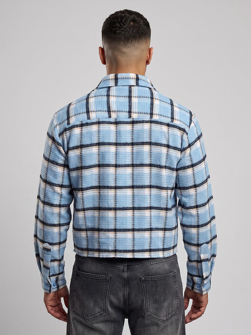 Sky Checkered Brushed Waffle Cropped Shirt Shirts Fugazee
