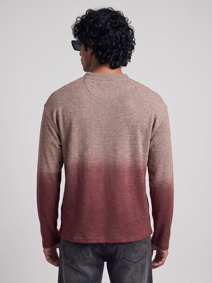 Brown Melange Ombré Relaxed Henley Tshirt T-Shirts Fugazee