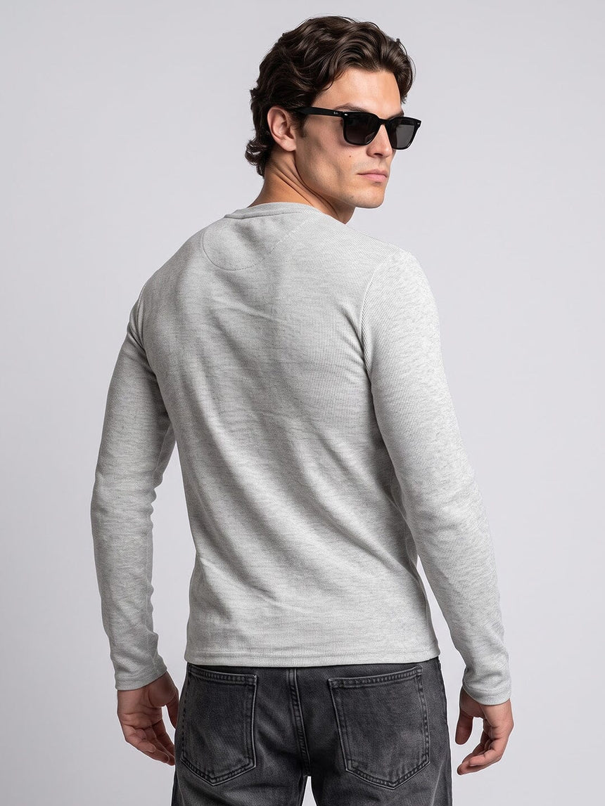 Grey Melange Notch Neck Ribbed Longsleeve Tshirt T-Shirts Fugazee