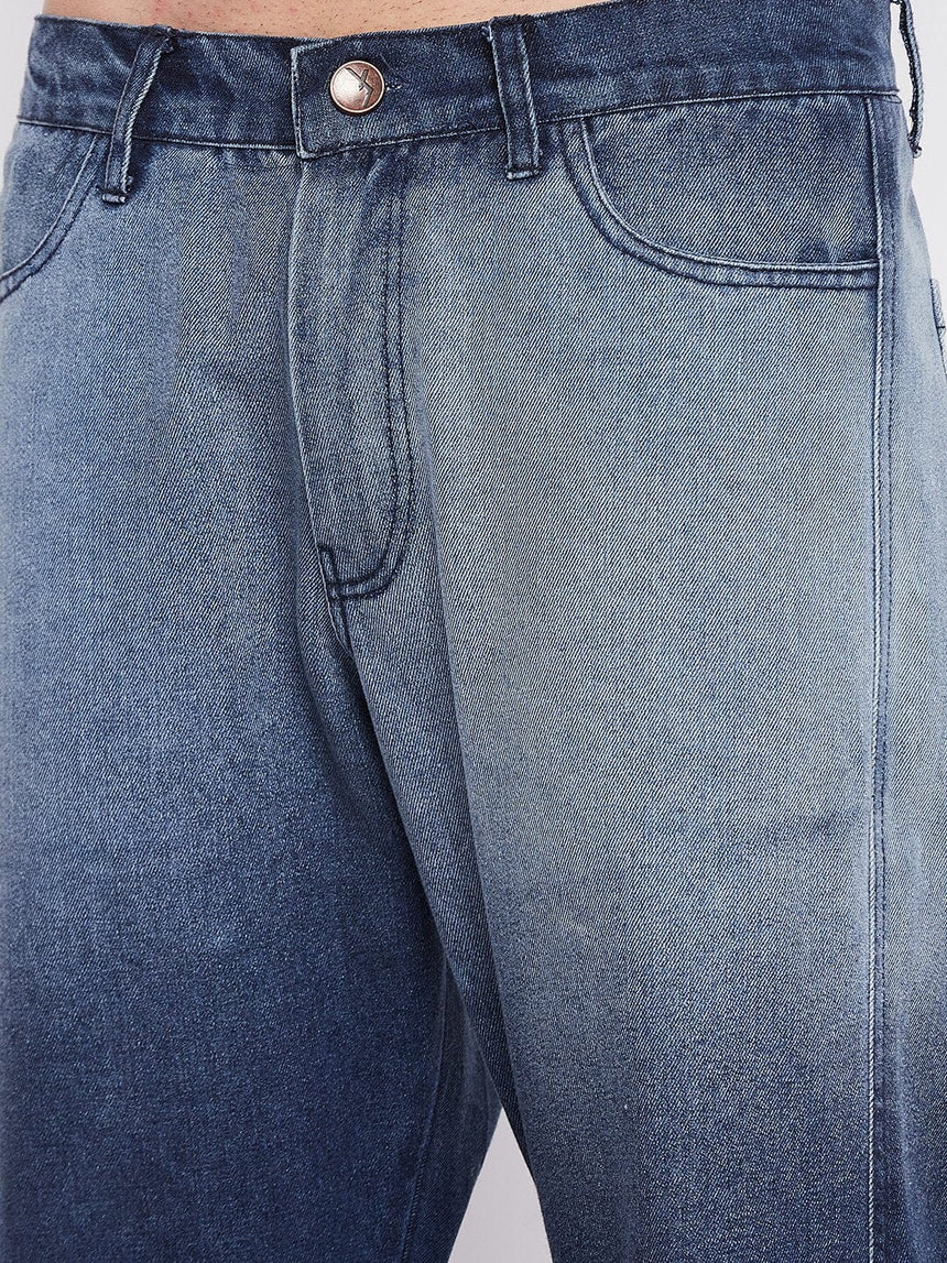 Blue Ombre Washed Flared Denim Jeans Fugazee