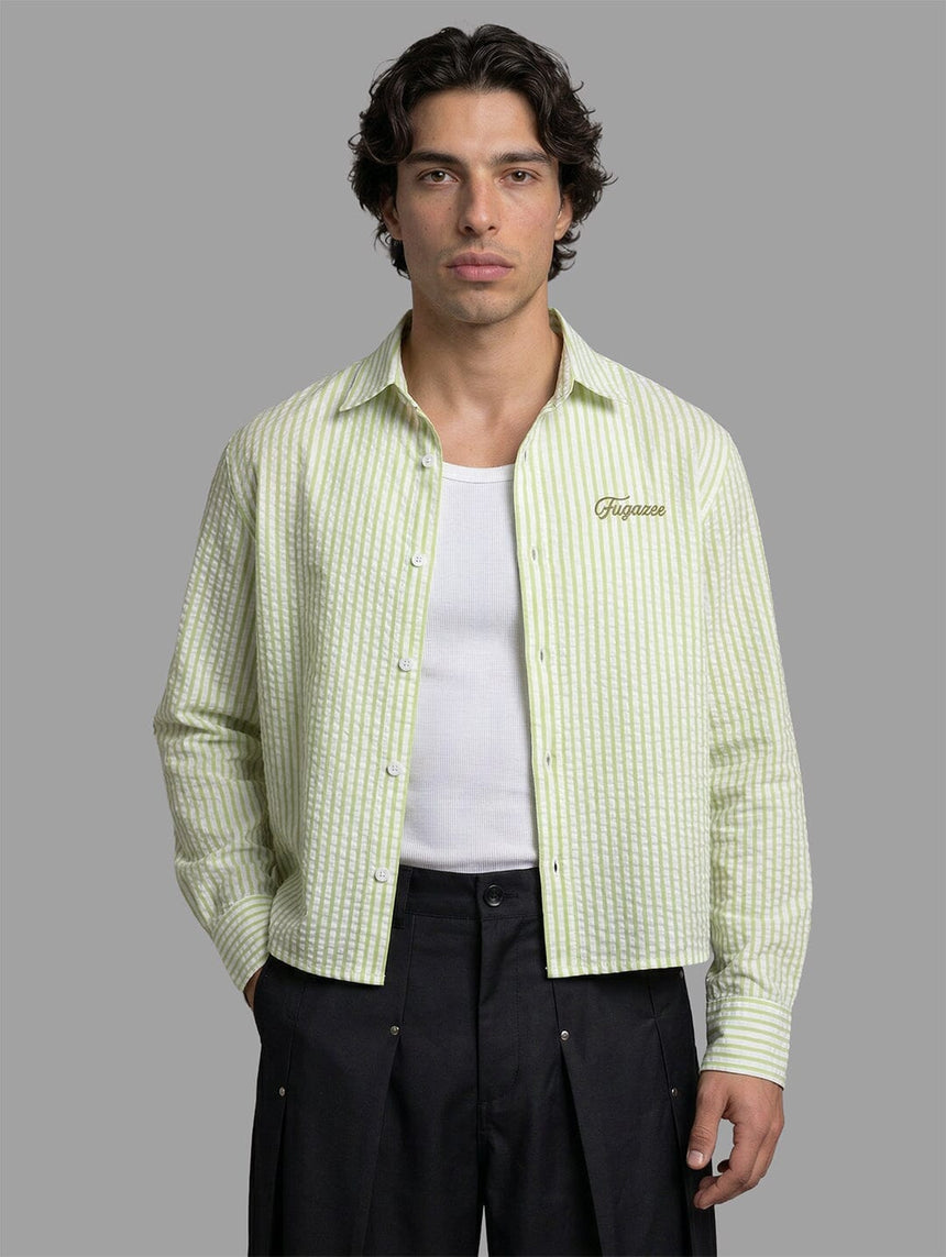 Lime Striped Seersucker Cropped Shirt Shirts Fugazee