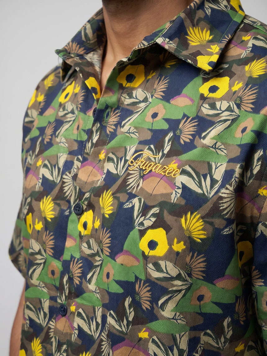 Abstract Floral Graphic Cropped Shirt Shirts Fugazee