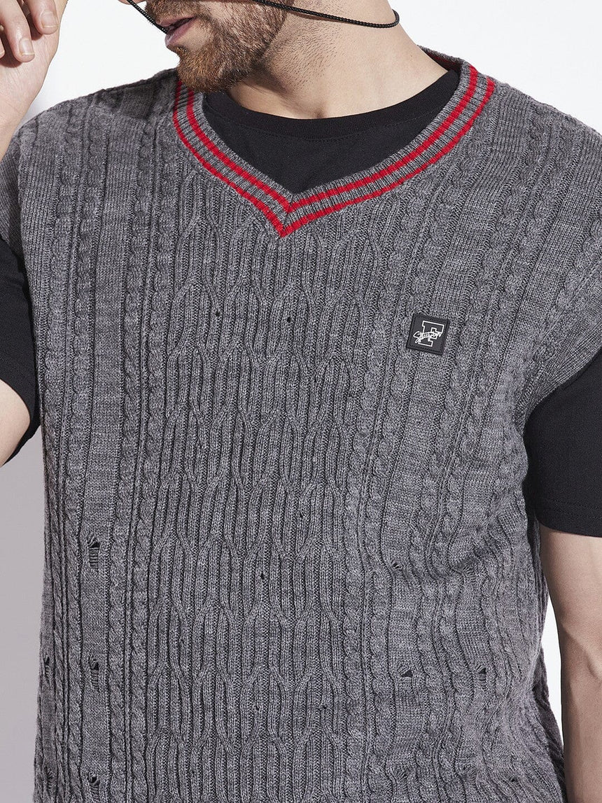 Charcoal Knitted Sleeveless Sweater Sweaters Fugazee